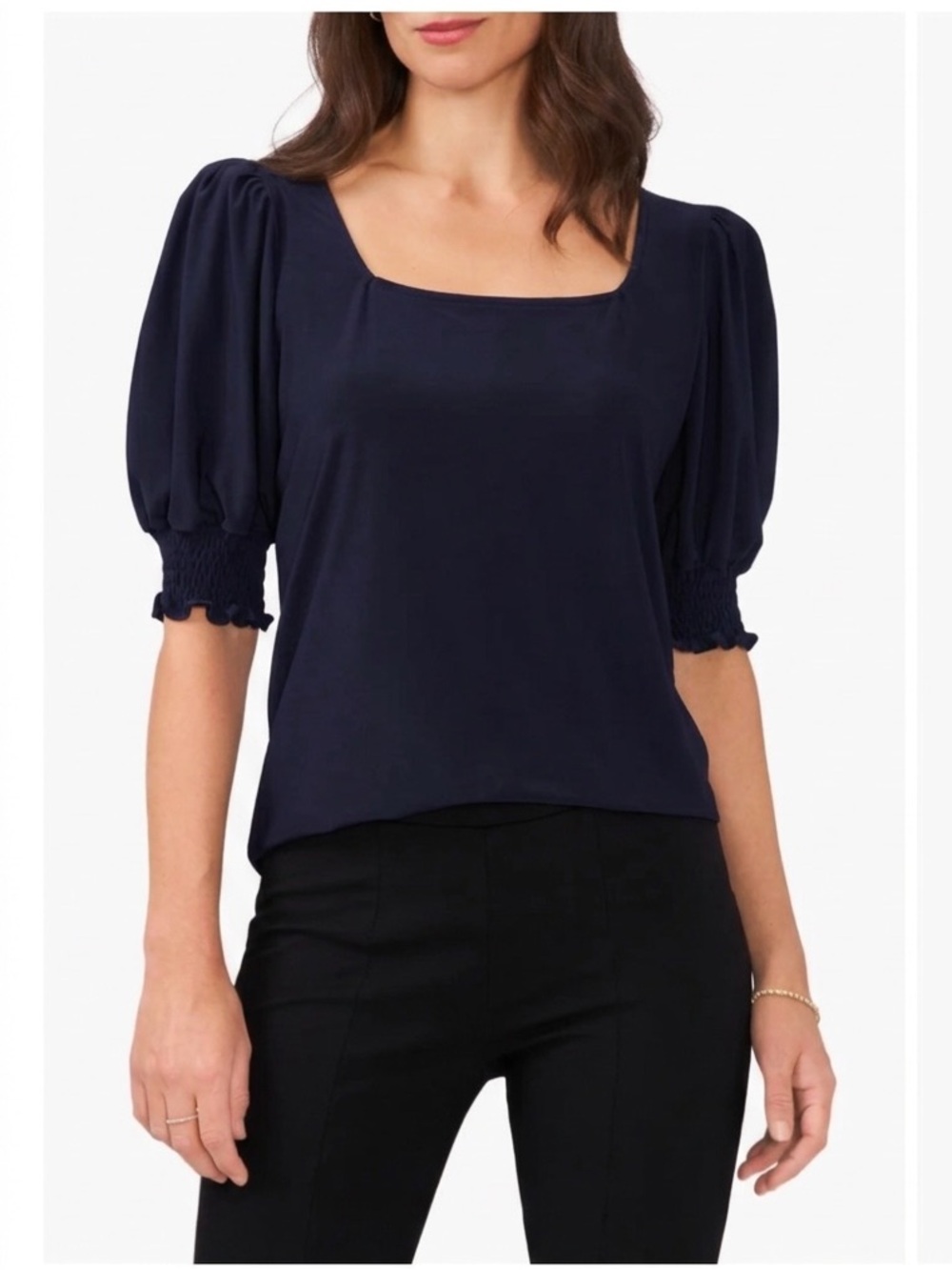 Chaus NAVY Square-Neck Smocked Sleeve Blouse #93
